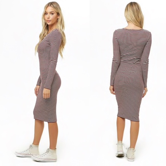 F21 | Striped Midi Dress - Picture 1 of 8